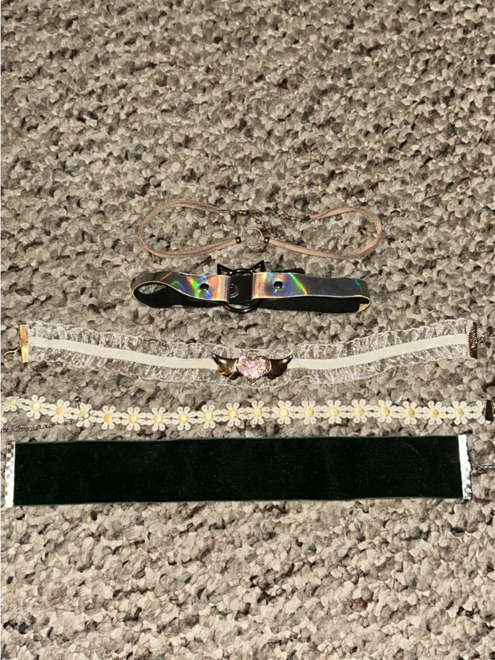 Set of 5 Women’s Chokers – Iridescent, Pink, Floral, Cream & Black